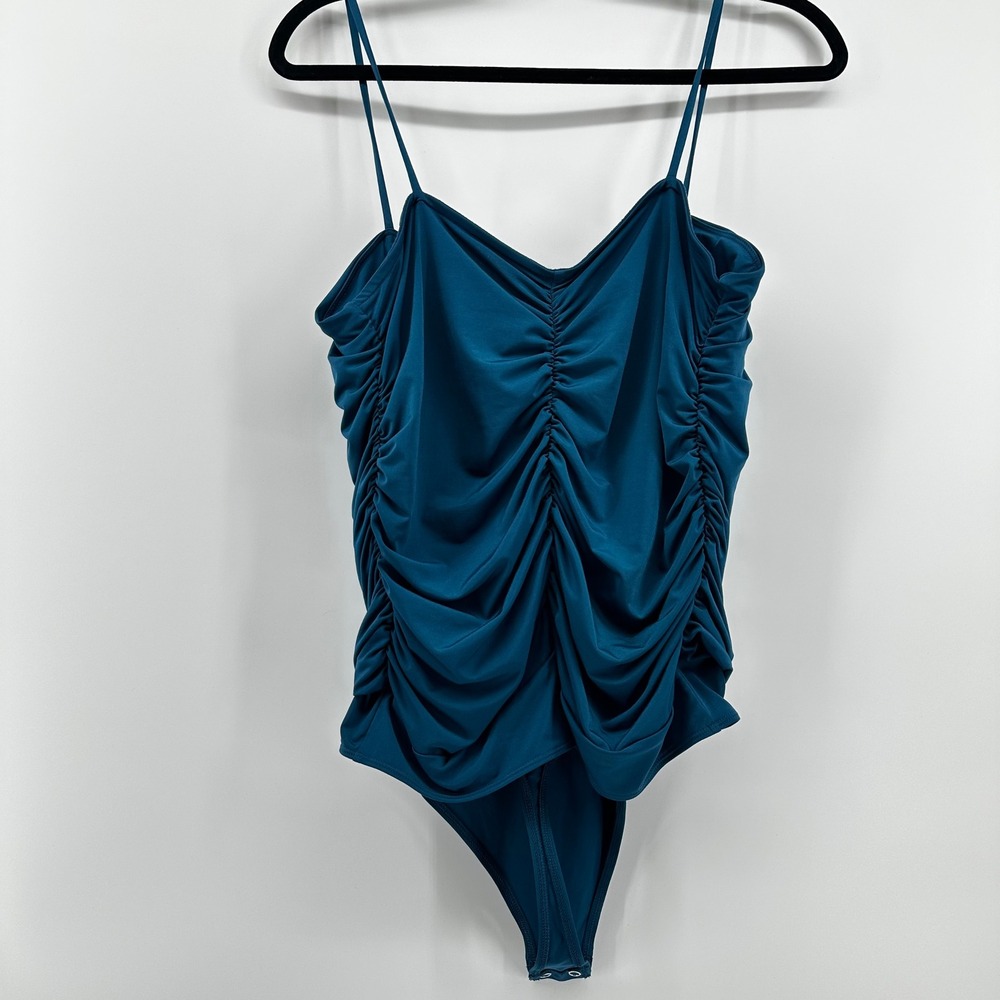 Express Body Contour Bodysuit Women XL Teal Ruched Compression Thong New - Picture 6 of 9